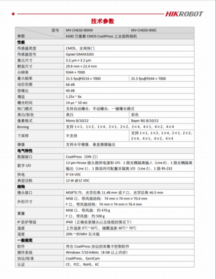 ?？低昅V-CH650-90XC-M58S-NF工業(yè)面陣相機 技術(shù)參數(shù)與應用價值解析